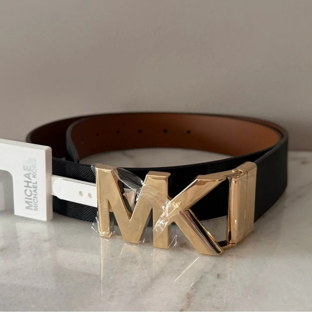 $68 Michael Kors Men's Belt with Gold MK Buckle genuine leather xl